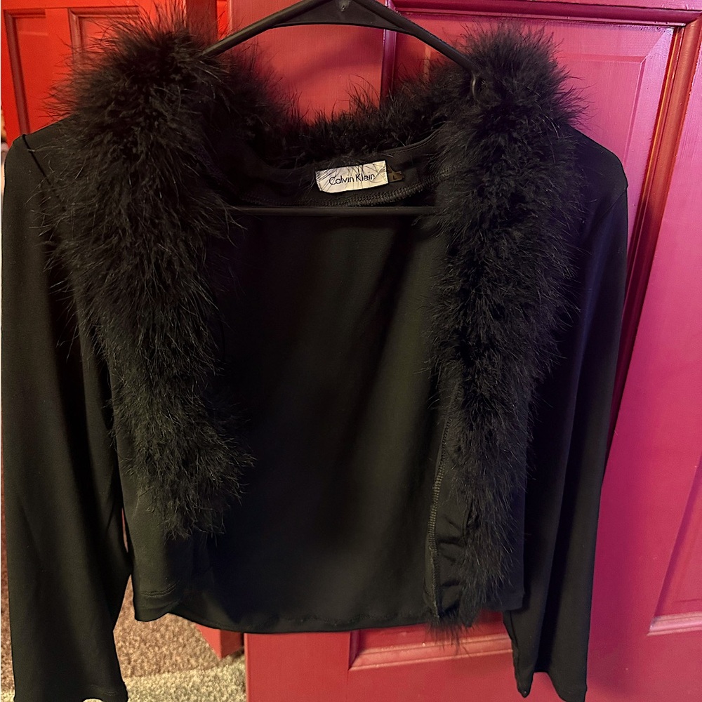 Y2K Calvin Klein Feather cropped shrug